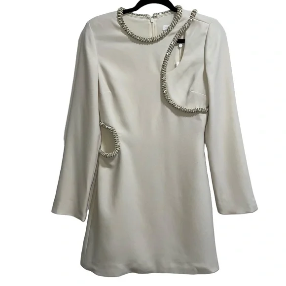 NEW NWT Jonathan Simkhai Katherine Diamante Embroidery Cutout Mini Dress Nougat